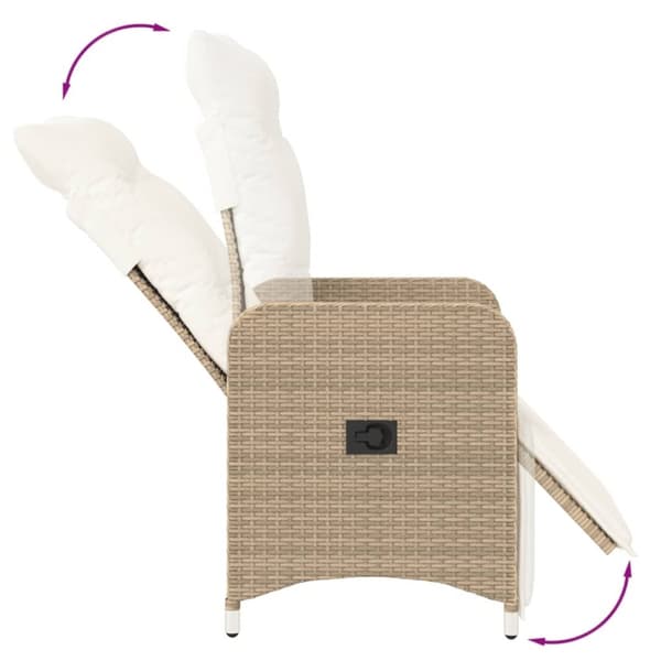 vidaXL havestole 2 stk. med lænefunktion og bord polyrattan beige