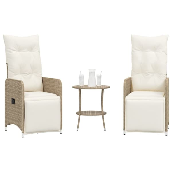 vidaXL havestole 2 stk. med lænefunktion og bord polyrattan beige