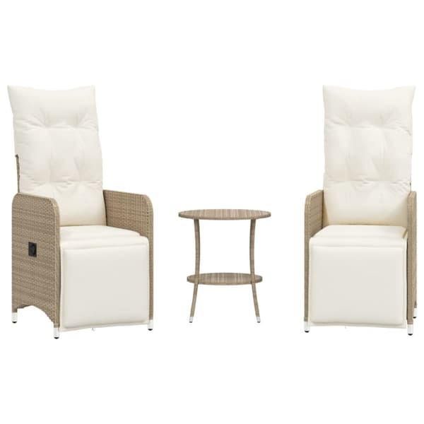 vidaXL havestole 2 stk. med lænefunktion og bord polyrattan beige