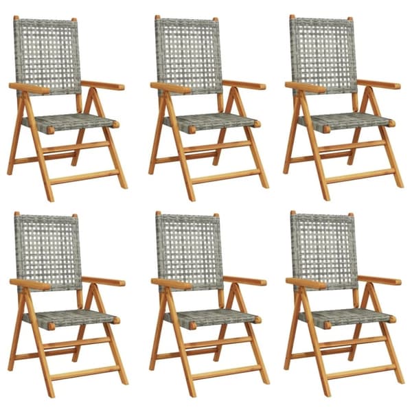 vidaXL havestole 6 stk. med lænefunktion polyrattan grå