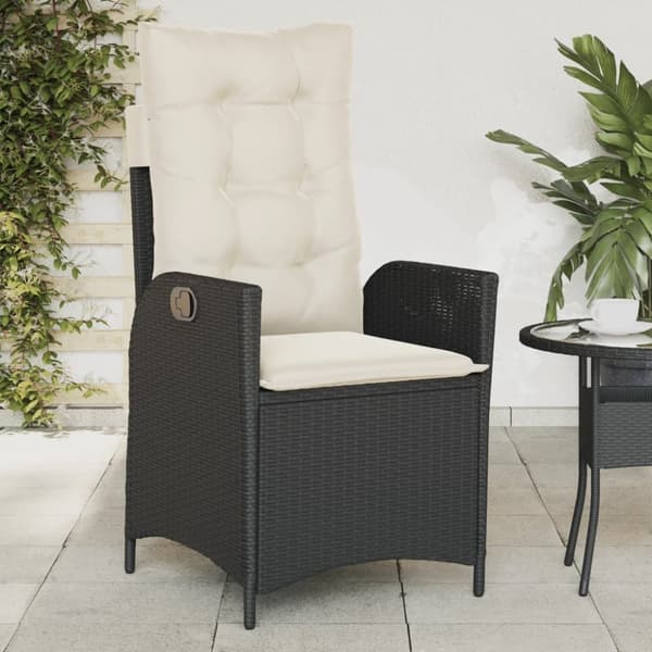 vidaXL havestol med hynder justerbart ryglæn polyrattan sort
