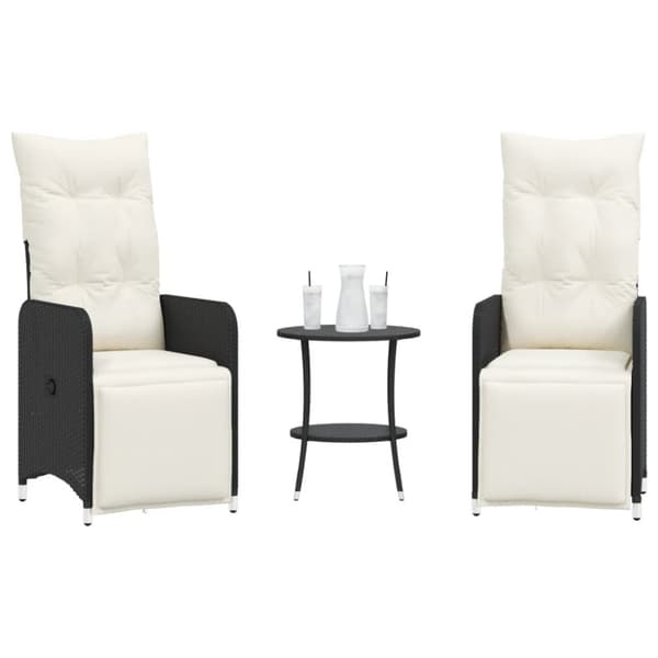 vidaXL havestole 2 stk. med lænefunktion og bord polyrattan sort