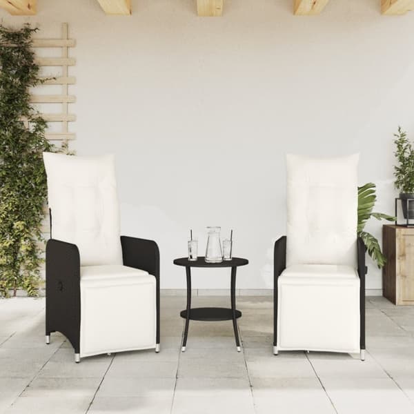 vidaXL havestole 2 stk. med lænefunktion og bord polyrattan sort