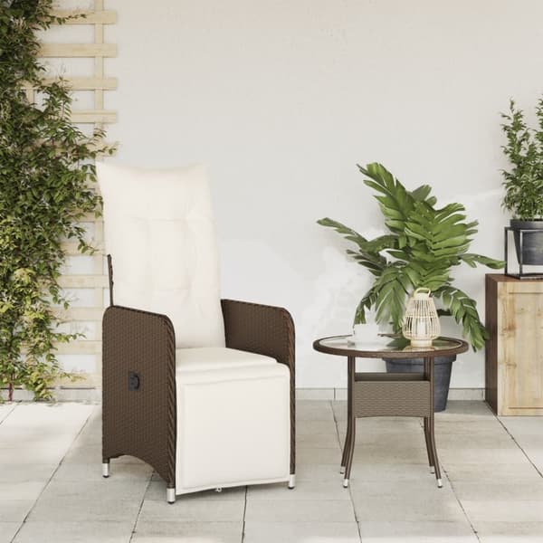 vidaXL havestol med lænefunktion og hynder polyrattan brun