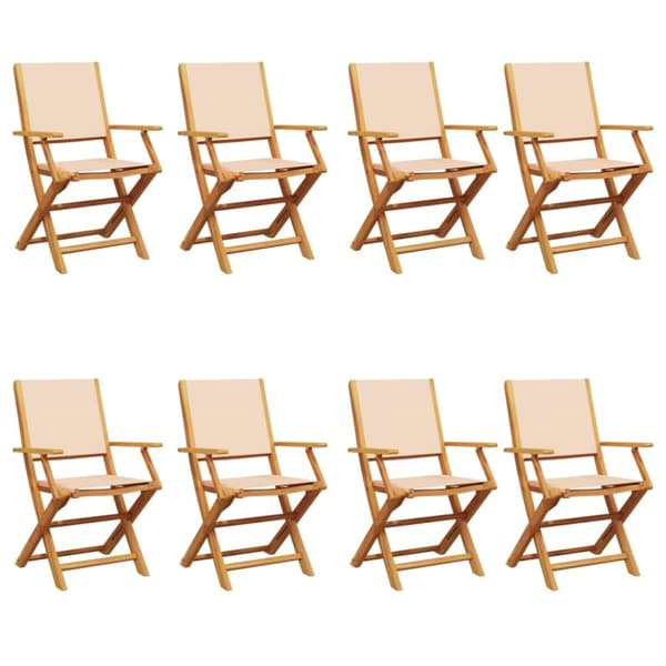 vidaXL Sammenleggbare hagestoler 8 stk beige stoff og heltre