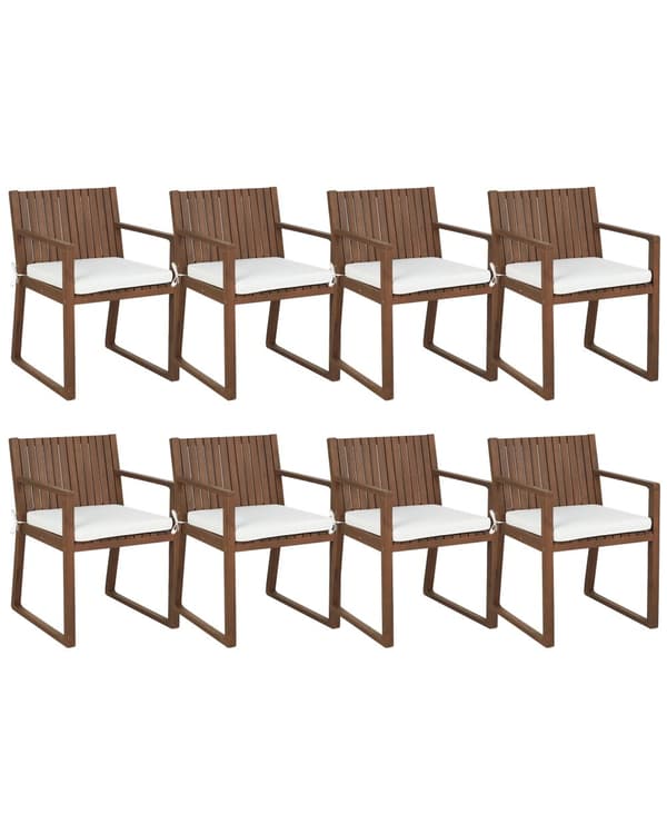 Puutarhatuoli tumma akasia puu 54 x 80 x 59 cm luonnonvalkoiset pehmusteet 8 kpl setti ulos