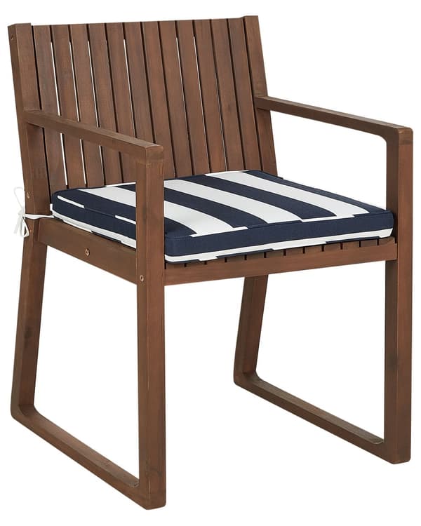 Puutarhatuoli tumma akasia puu 54 x 80 x 59 cm laivastonsininen/valkoinen pehmusteet 8 kpl setti ulos
