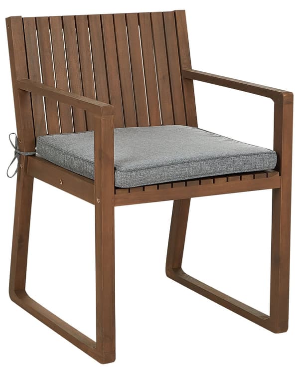 Sett med 8 Hagestoler i Mørk Akasietre 80 x 59 cm med Grå Puter Rustikk Stil