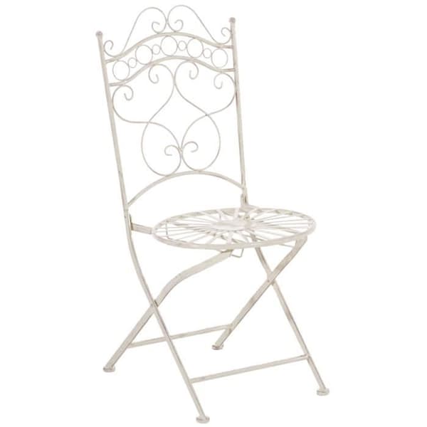Set med 2 hopfällbara trädgårdsstolar i smidesjärn med sitthöjd 48 cm, antik kräm