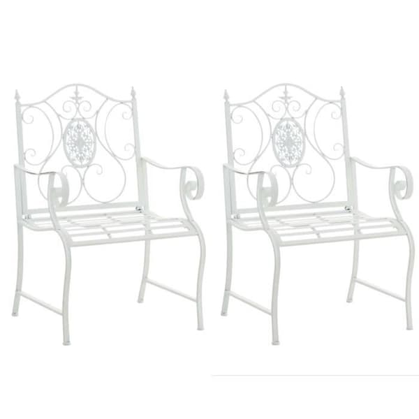 CLP 2 x Solid och tålig Punjab Iron Garden Chair med armstöd, vit