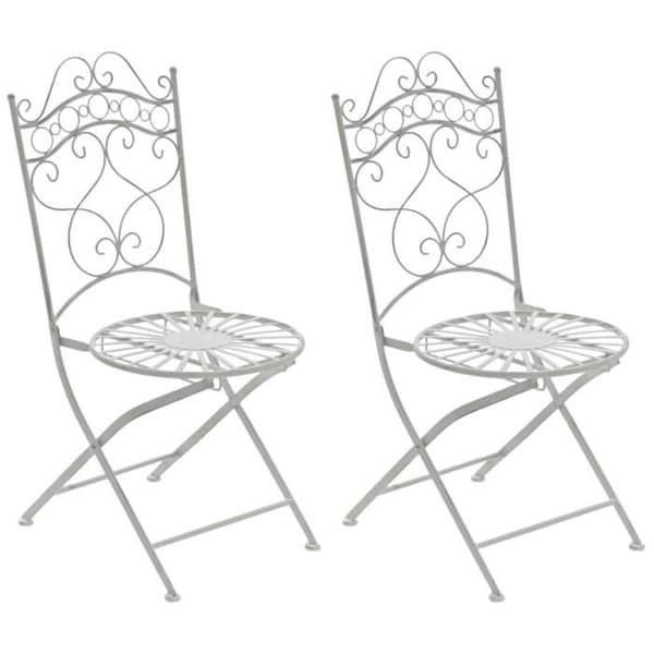 Set med 2 hopfällbara trädgårdsstolar i smidesjärn med sitthöjd 48 cm, antikvit