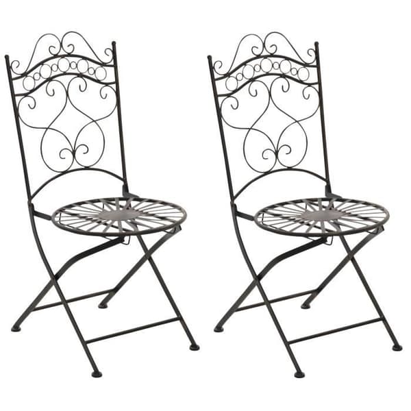 Set med 2 Indra hopfällbara trädgårdsstolar i smidesjärn med sitthöjd 48 cm, brons