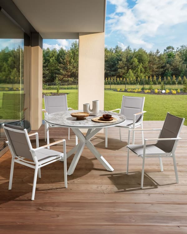 Sett med 4 hagestoler Grå Aluminium Sitteputer Moderne design Hage Terrasse Utendørs Utemøbler