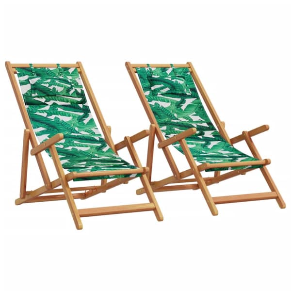 vidaXL strandstole 2 stk. foldbar stof og massivt træ bladmønster