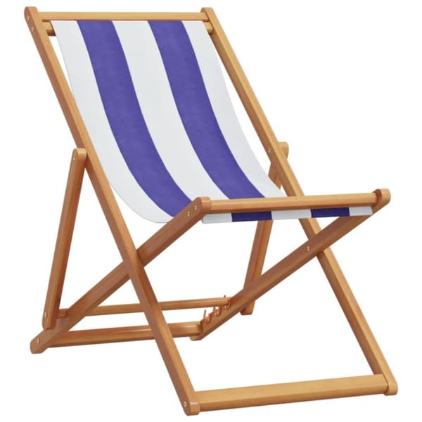 vidaXL strandstole 2 stk. foldbar stof og massivt træ blå og hvid