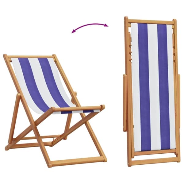 vidaXL strandstole 2 stk. foldbar stof og massivt træ blå og hvid