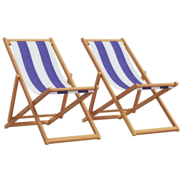 vidaXL strandstole 2 stk. foldbar stof og massivt træ blå og hvid