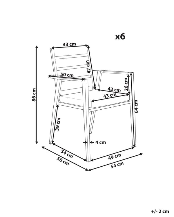 Set med 6 Trädgårdsstolar Vit Aluminium med Dynor Ryggstöd med Spjälor Design Modern