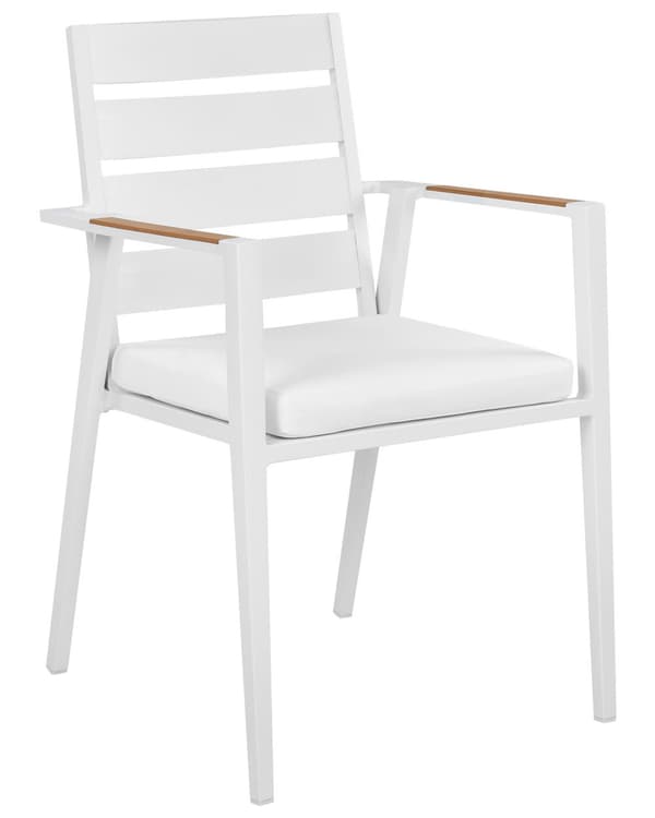 Set med 6 Trädgårdsstolar Vit Aluminium med Dynor Ryggstöd med Spjälor Design Modern