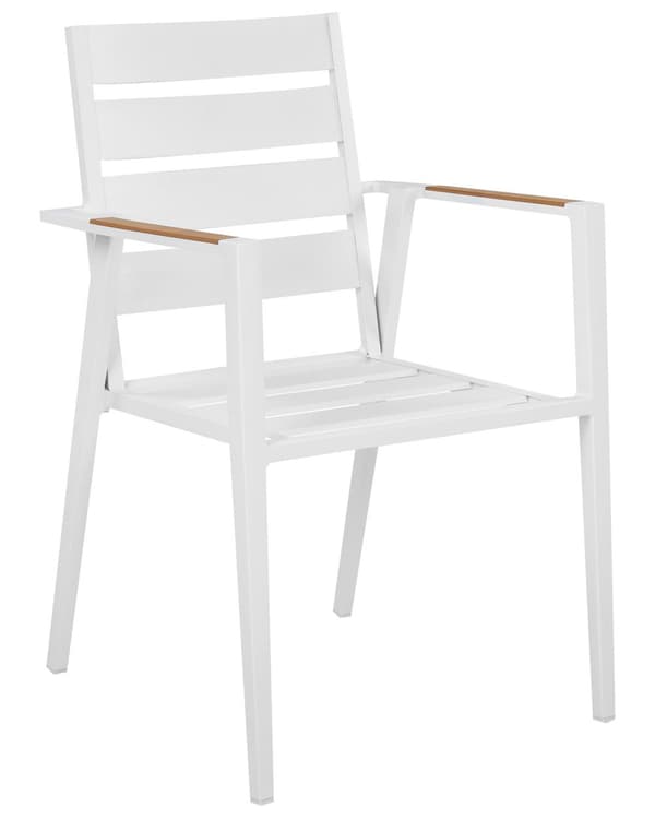 Set med 6 Trädgårdsstolar Vit Aluminium med Dynor Ryggstöd med Spjälor Design Modern