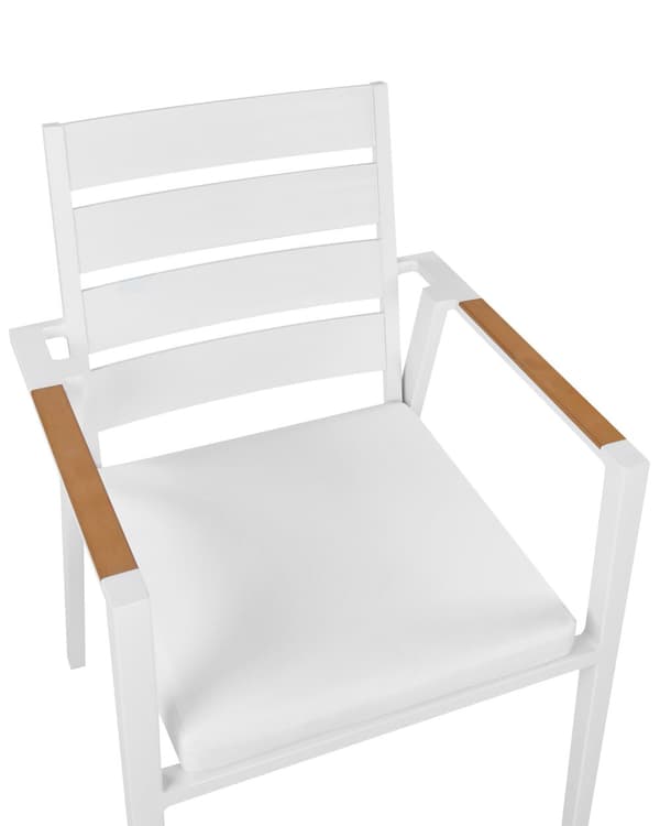 Set med 6 Trädgårdsstolar Vit Aluminium med Dynor Ryggstöd med Spjälor Design Modern
