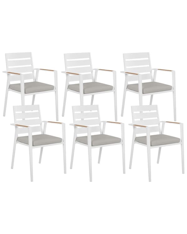 Set med 6 Trädgårdsstolar Grå Aluminium med Dynor Ryggstöd med Spjälor Design Modern