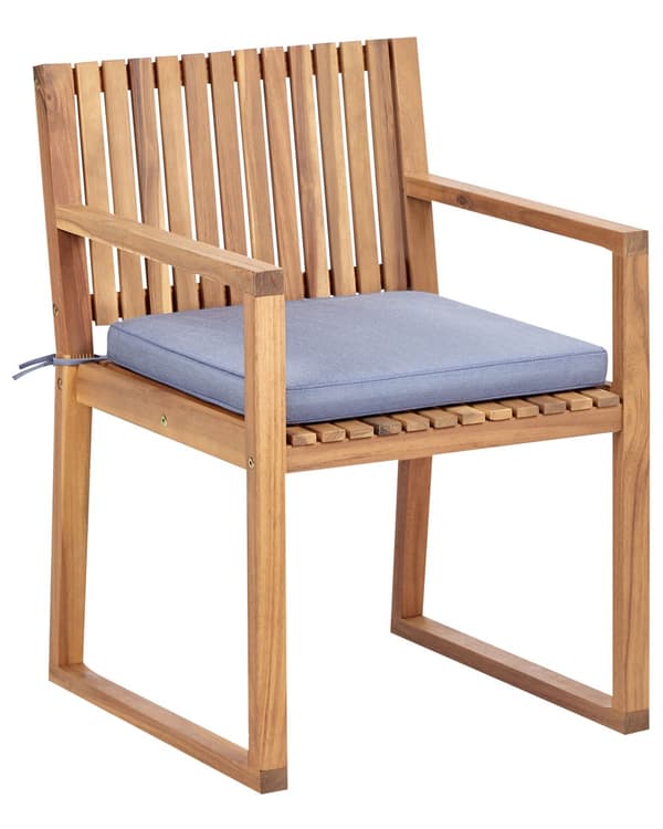 Sett med 8 Hagespisestoler Lys Sertifisert Akasietre med Blå Puter 54 x 59 x 80 cm Rustikk Stil