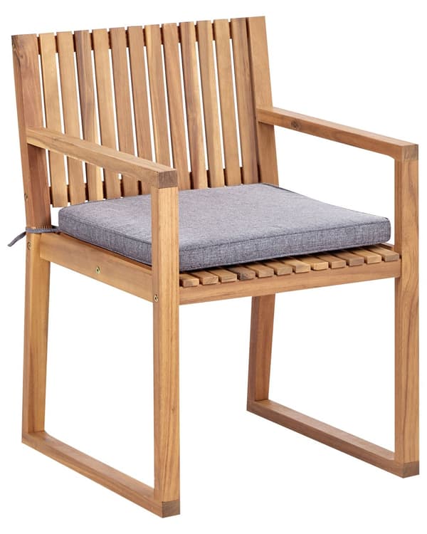 Sett med 8 Hagespisestoler Lys Sertifisert Akasietre med Grå Puter 54 x 59 x 80 cm Rustikk Stil