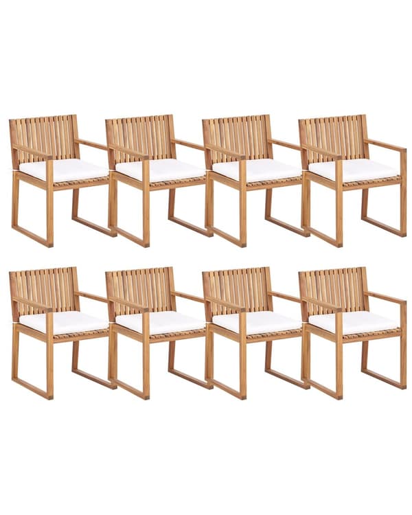 Sett med 8 Hagespisestoler Lys Sertifisert Akasietre med Off-White Puter 54 x 59 x 80 cm Rustikk Stil