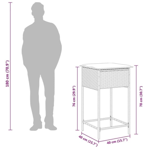 vidaXL udendørs barstole med hynder 2 stk. polyrattan beige