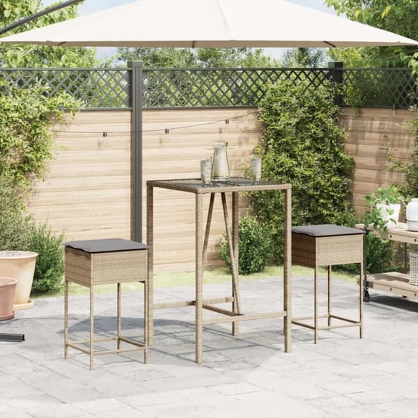 vidaXL udendørs barstole med hynder 2 stk. polyrattan beige