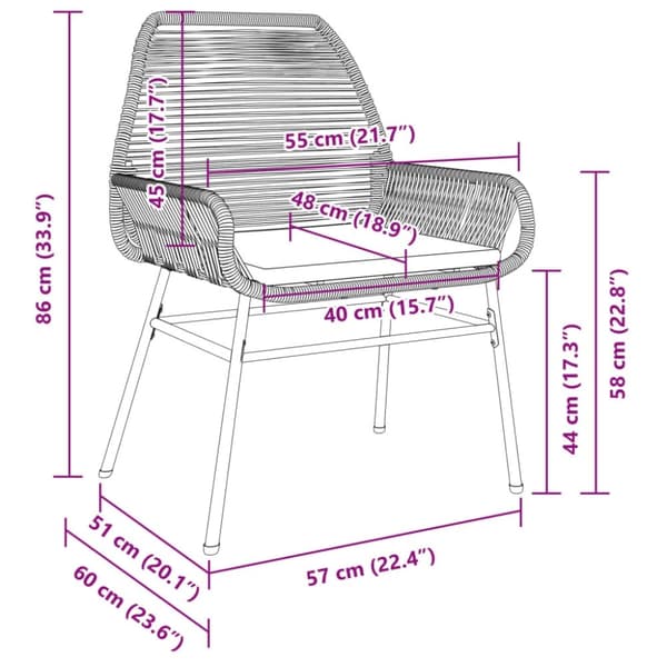 vidaXL havestole 2 stk. med hynder polyrattan sort