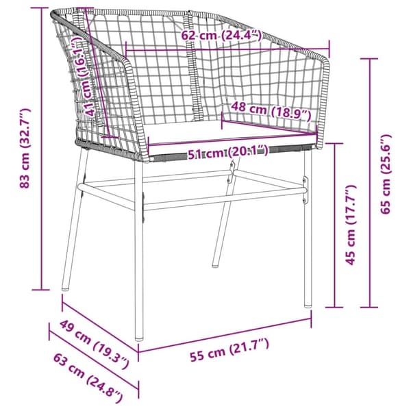 vidaXL havestole 2 stk. med hynder polyrattan sort