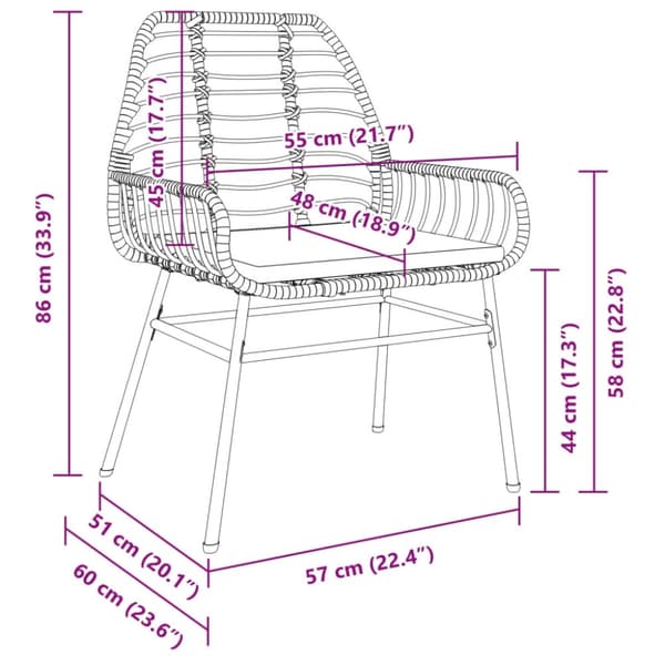 vidaXL havestole 2 stk. med hynder polyrattan sort