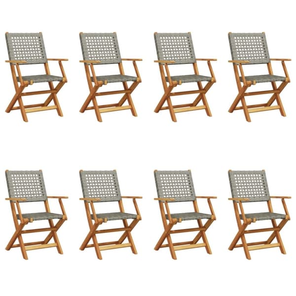 vidaXL havestole 8 stk. foldbar polyrattan og massivt træ grå