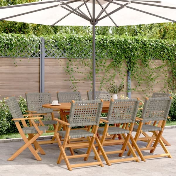 vidaXL havestole 8 stk. foldbar polyrattan og massivt træ grå