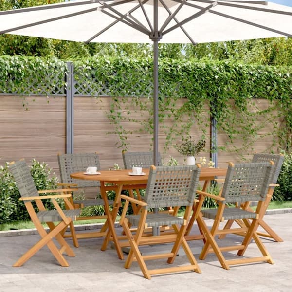 vidaXL havestole 6 stk. foldbar polyrattan og massivt træ grå