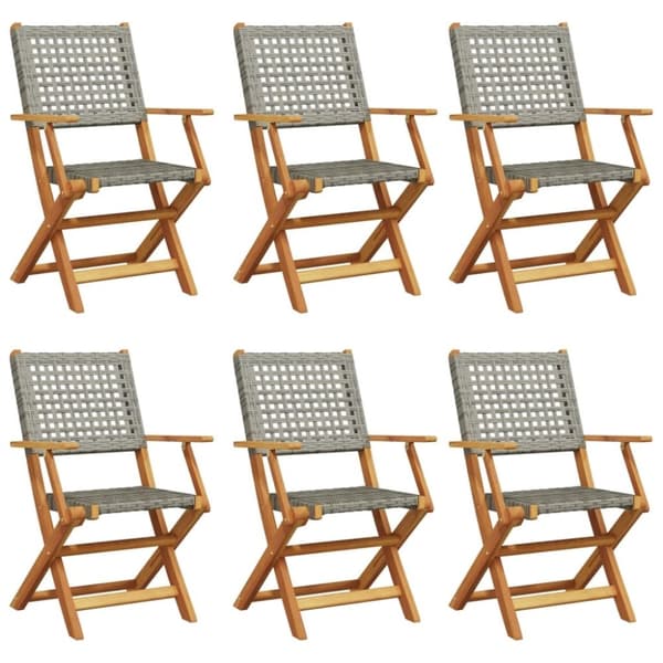 vidaXL havestole 6 stk. foldbar polyrattan og massivt træ grå