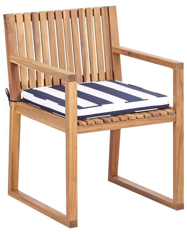 Puutarhatuoli vaalea 54 x 80 x 59 cm akaasia 8 kpl laivastonsininen ja valkoinen pehmuste nauhat irrotettava hylkivä