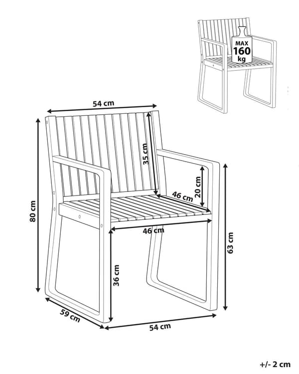 Havestol i mørkt akacietræ UV-resistent klassisk rustikt design til veranda og balkon