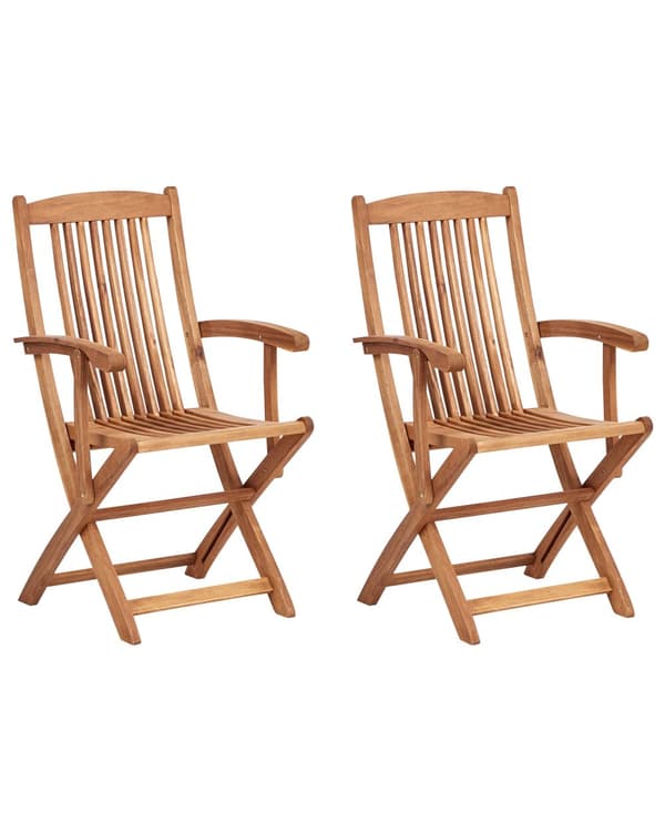 Sett med 2 Hagespisestoler i Lyst Tre Akasietre Sammenleggbar Rustikk Design