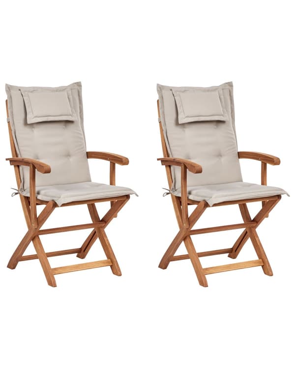 Trädgårdsstol 2 st Ljust Akaciaträ med Taupe Dyna Hopfällbara Rustik Design