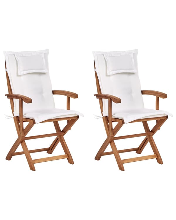 Trädgårdsstol 2 st Ljust Akaciaträ med Off-White Dyna Hopfällbara Rustik Design