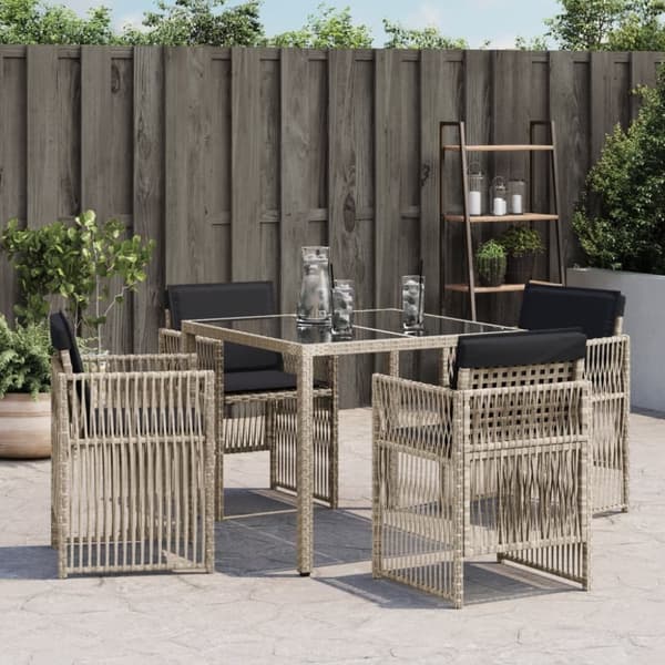 vidaXL havestole 4 stk. med hynder polyrattan lysegrå