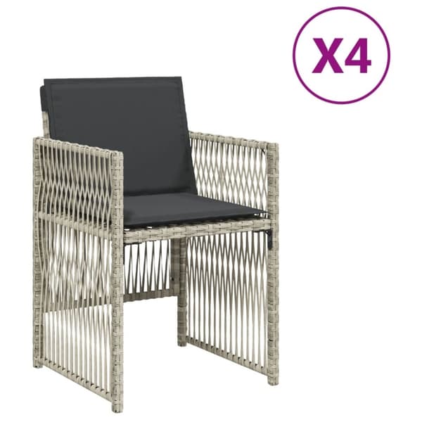 vidaXL havestole 4 stk. med hynder polyrattan lysegrå