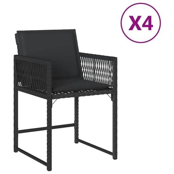 vidaXL Trädgårdsstolar med dynor 4 st svart konstrotting