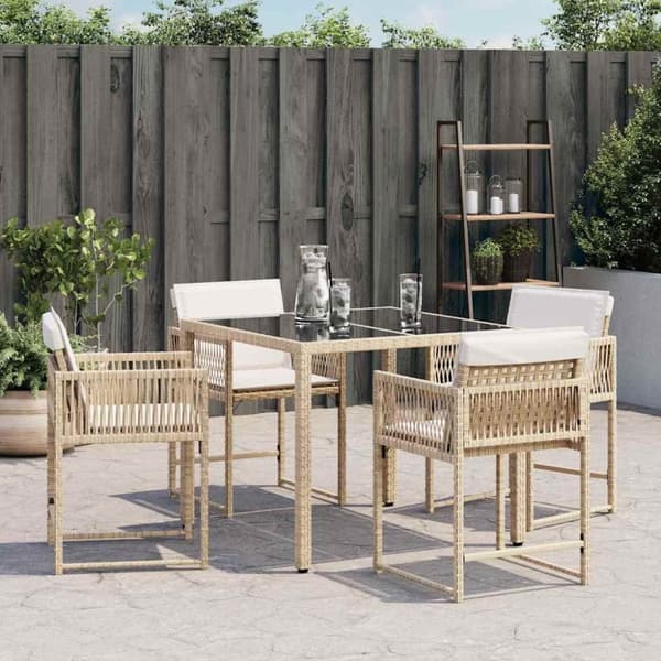 vidaXL Trädgårdsstolar med dynor 4 st beige konstrotting