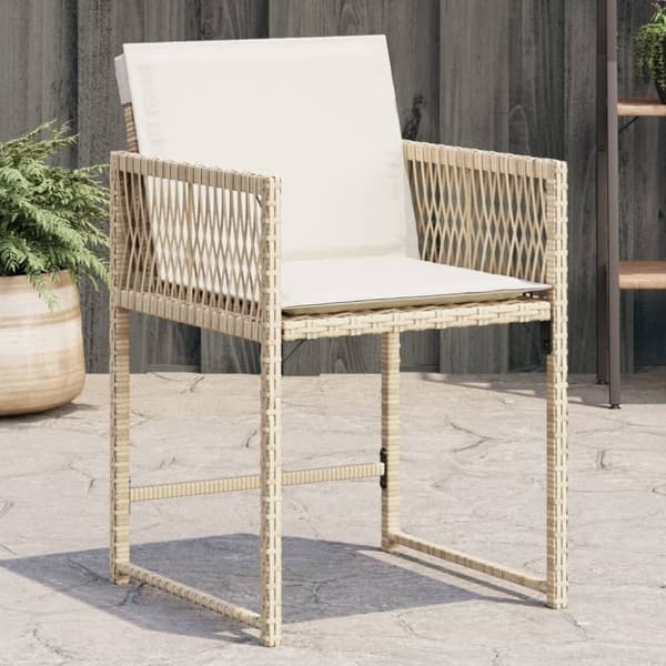vidaXL Trädgårdsstolar med dynor 4 st beige konstrotting
