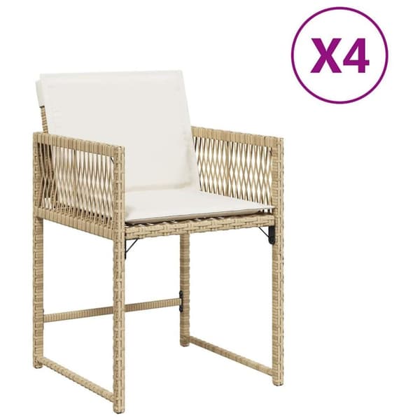 vidaXL Trädgårdsstolar med dynor 4 st beige konstrotting