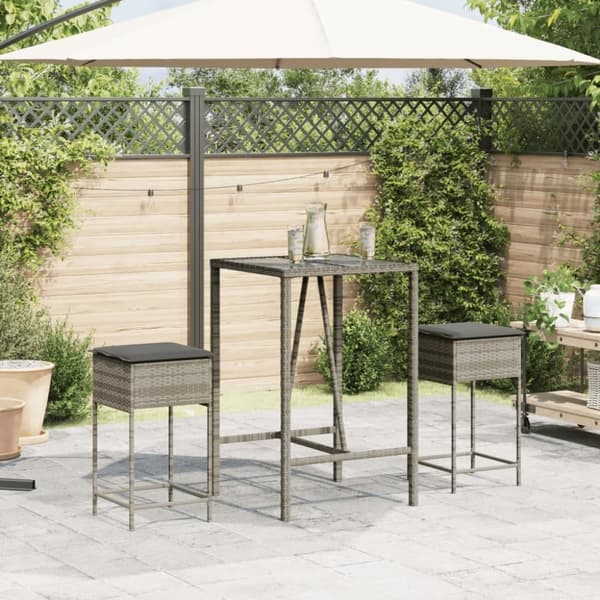 vidaXL barstole til haven med hynder 2 stk. polyrattan grå